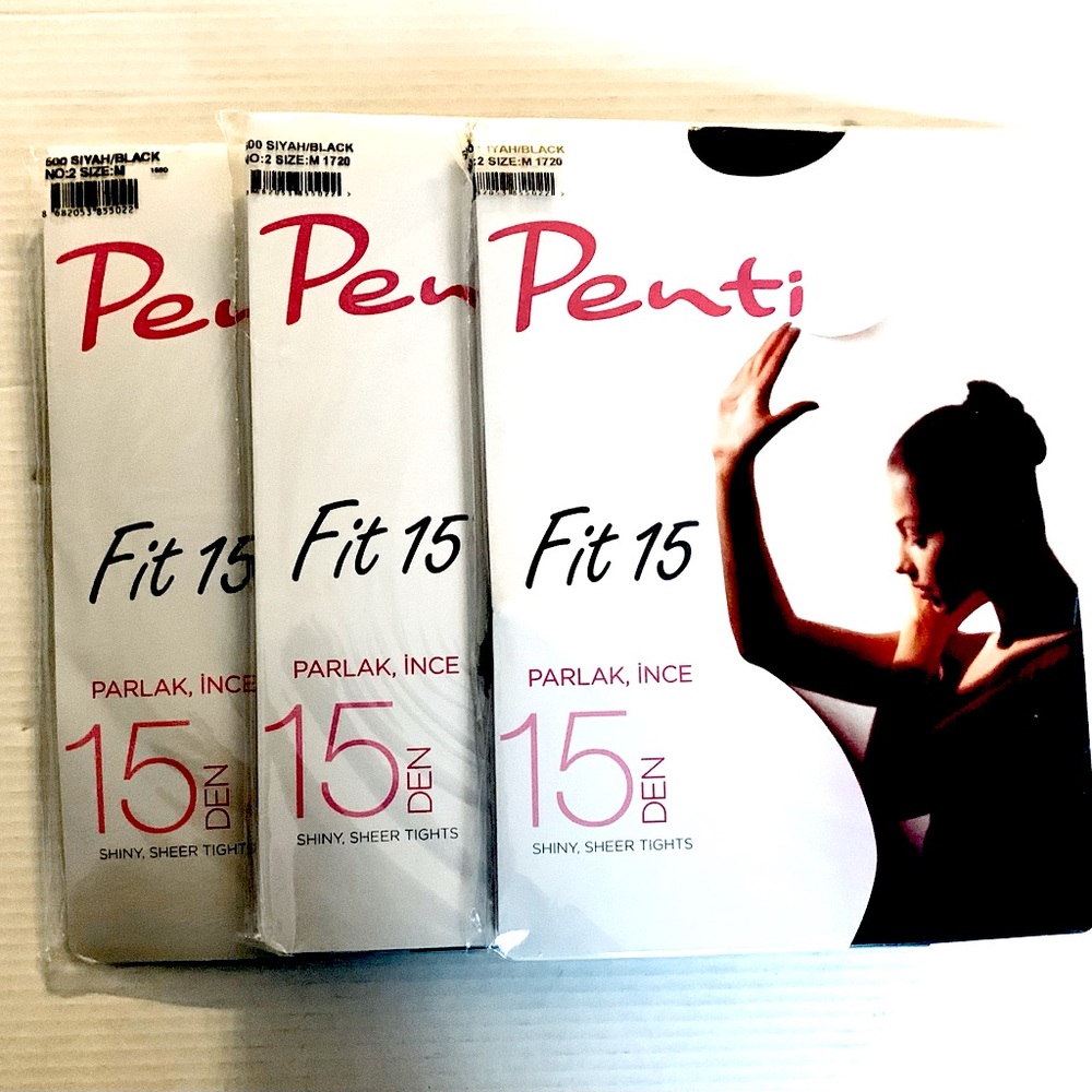 Bundle of 3 New packs 15 Den thin soft sheer black panthyhose tights size Medium